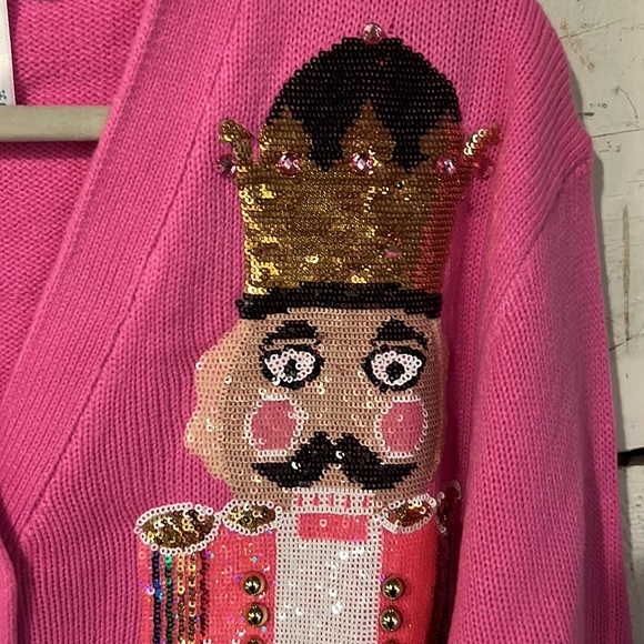 QUEEN OF SPARKLES Vibrant Pink Nutcracker Cardigan - Picture 5 of 8